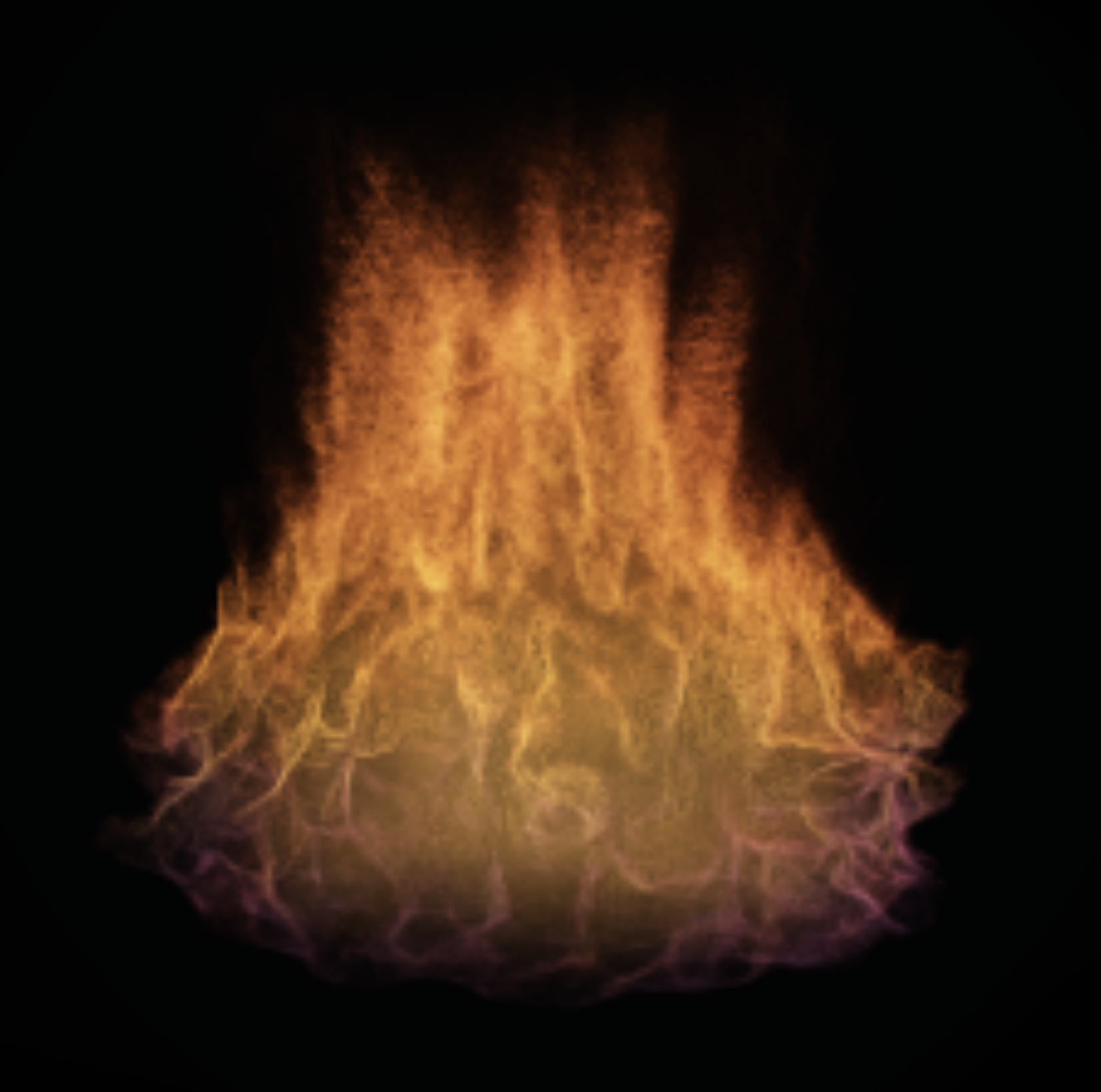 A live orange flame with a luminous crown and rooted filament structure